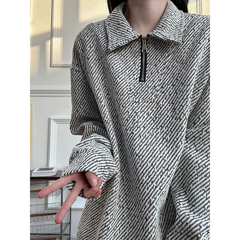 美式雪尼尔满天星半拉链卫衣男款秋冬加绒小香风polo领高级感外套