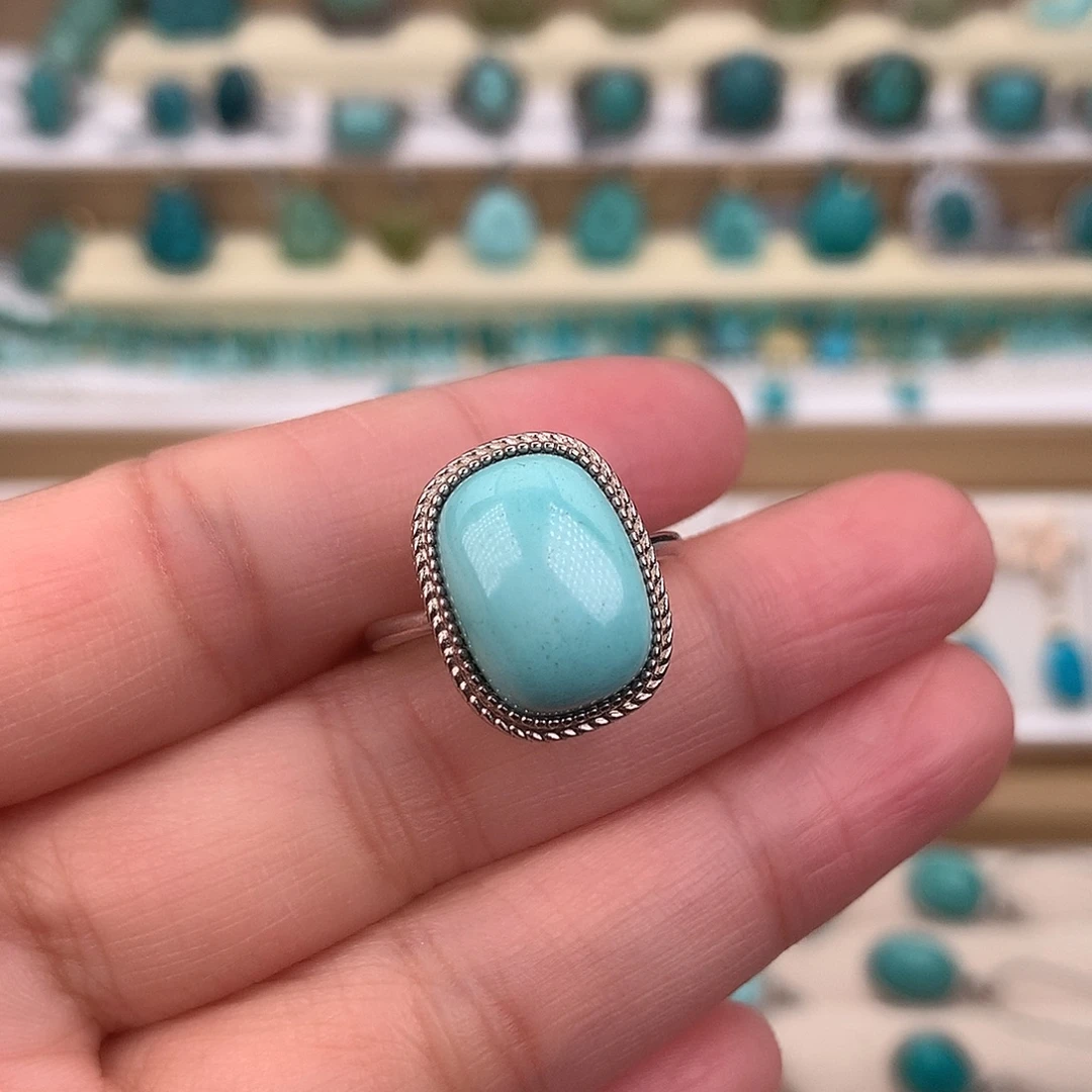 绿松石银S925镶嵌戒指