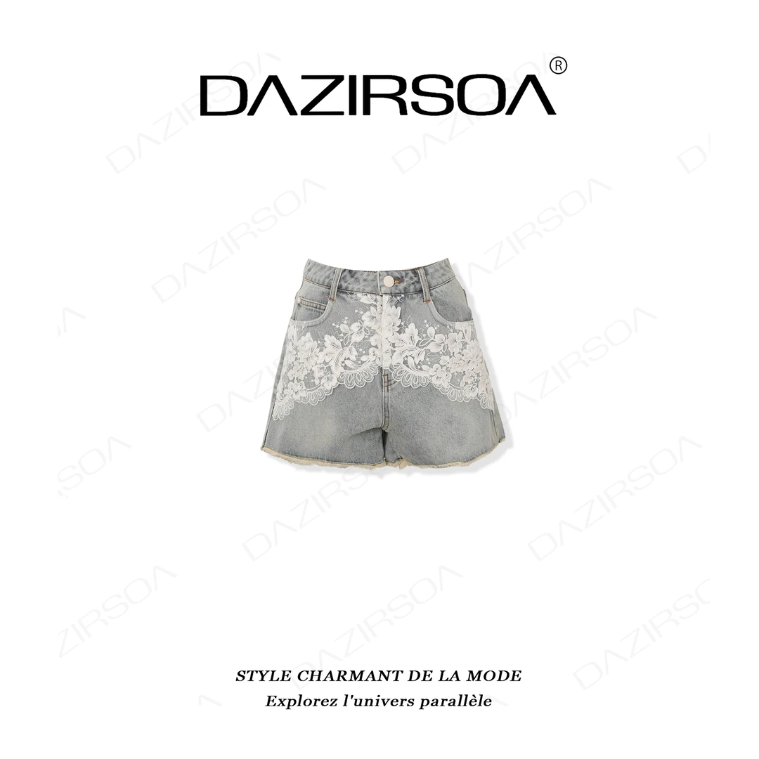 DAZIRSOA/达姿“记忆宫殿”时尚百搭拼接蕾丝洋气牛仔短裤 X792