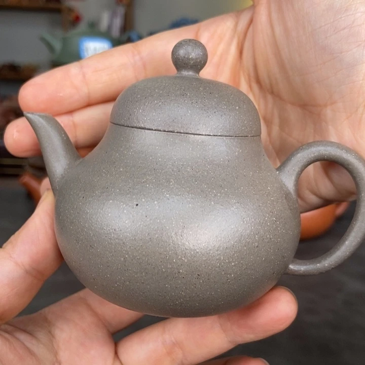 茶壶紫砂青灰段梨形壶微瑕