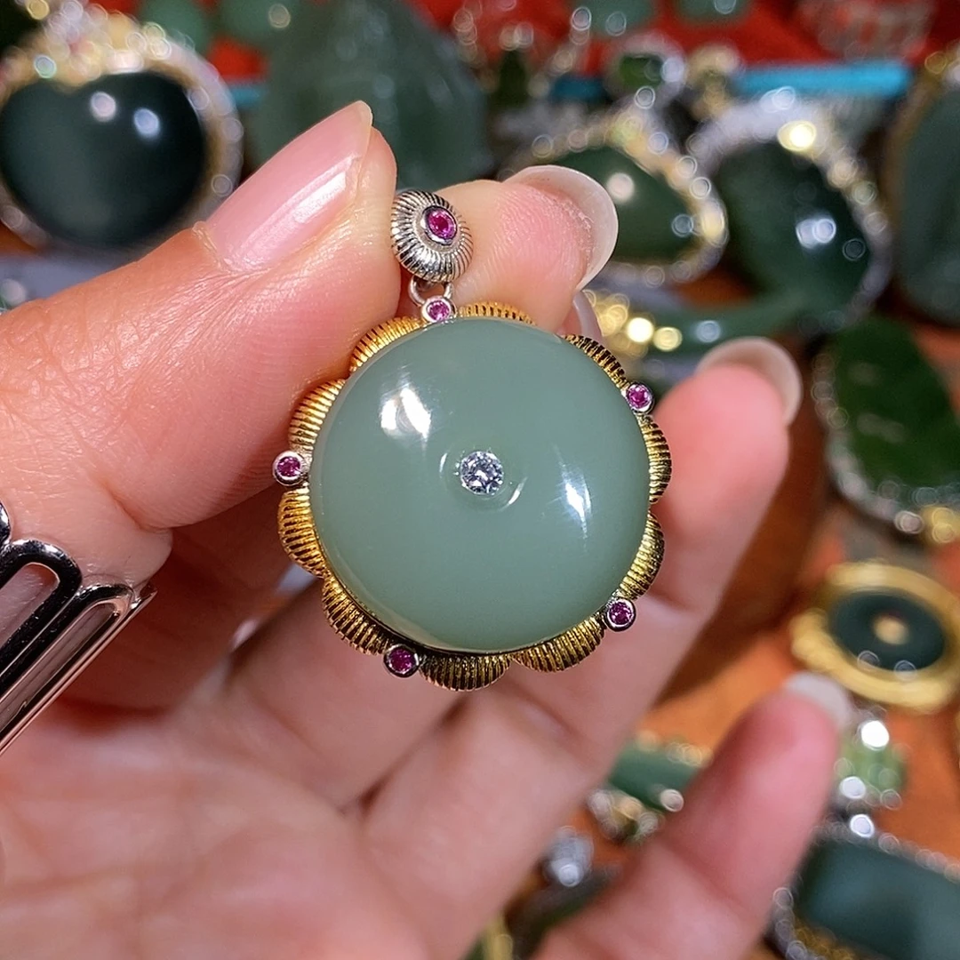 和田玉（碧玉）银S925镶嵌颈饰