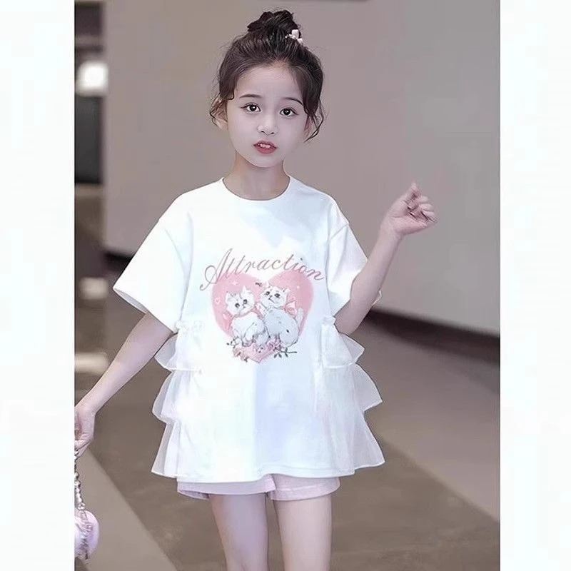 女童短袖T恤裙夏款2025新款儿童连衣裙中大童时尚公主裙时尚上衣