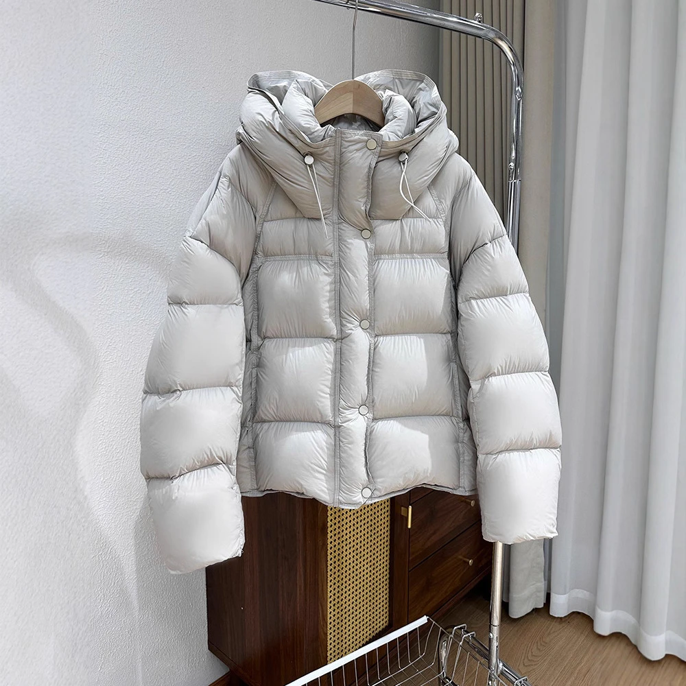 云朵感泡芙鹅绒服女短款2025新款白鹅绒加厚保暖连帽面包服外套