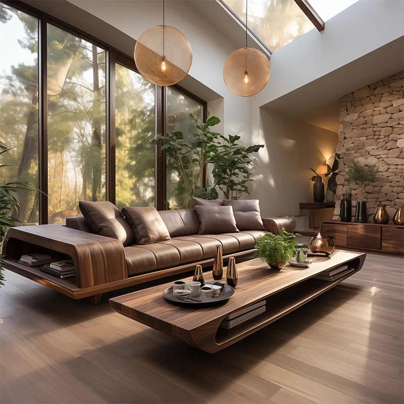 新中式胡桃木沙发组合现代简约轻奢禅意别墅客厅高级感三人位沙发