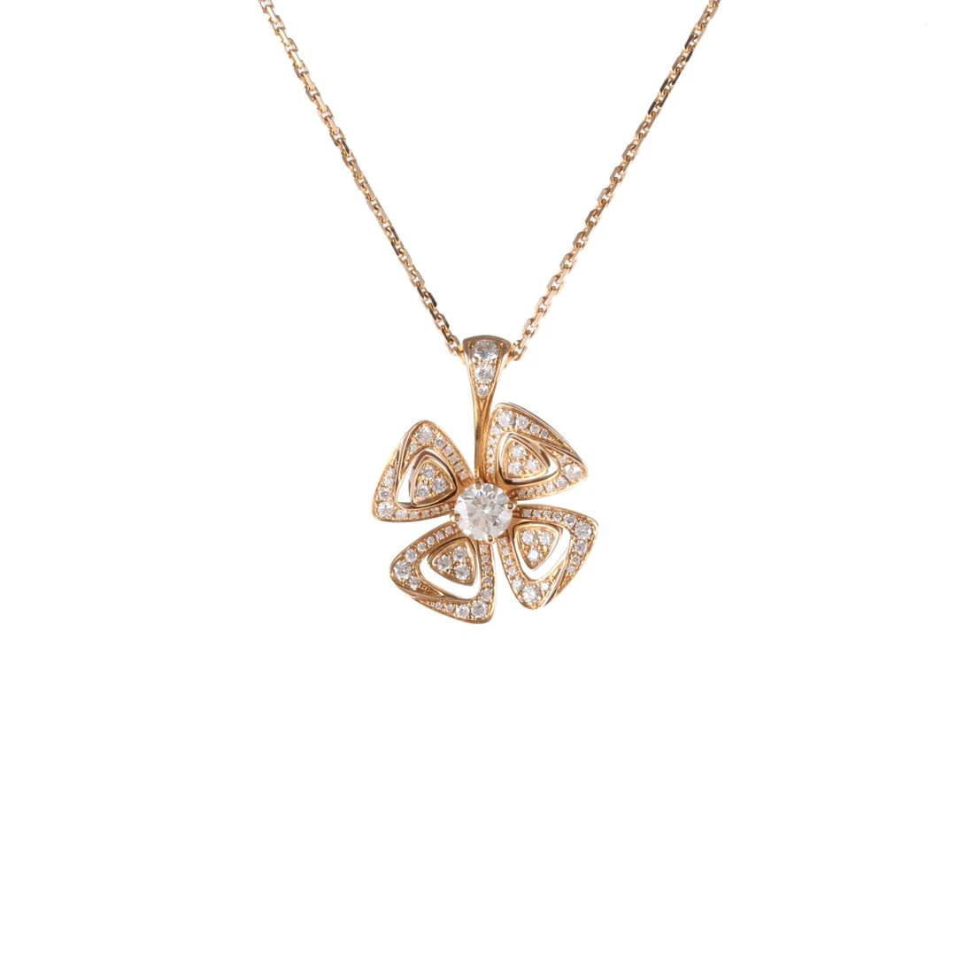 99新 BVLGARI/宝格丽 小花柳 玫瑰金 咏绽 花朵满钻项链 大号