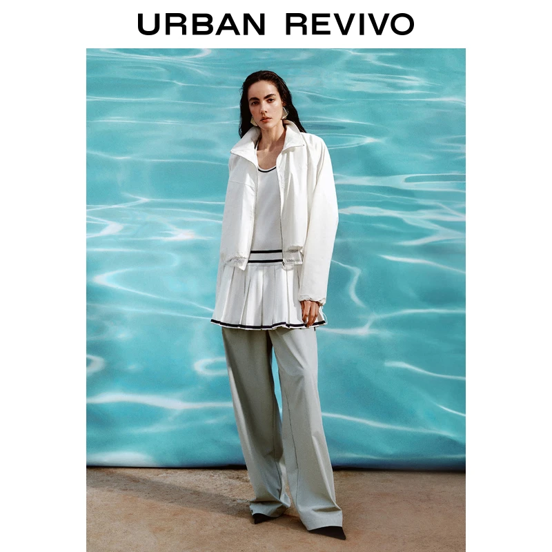 UR2025春季新款女装休闲工装风抽绳高腰阔腿裤UWS650001