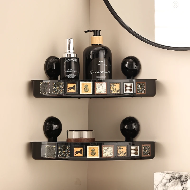 尊慕斯吸盘转角置物架中古风浴室角架免打孔洗漱台化妆品三角架子