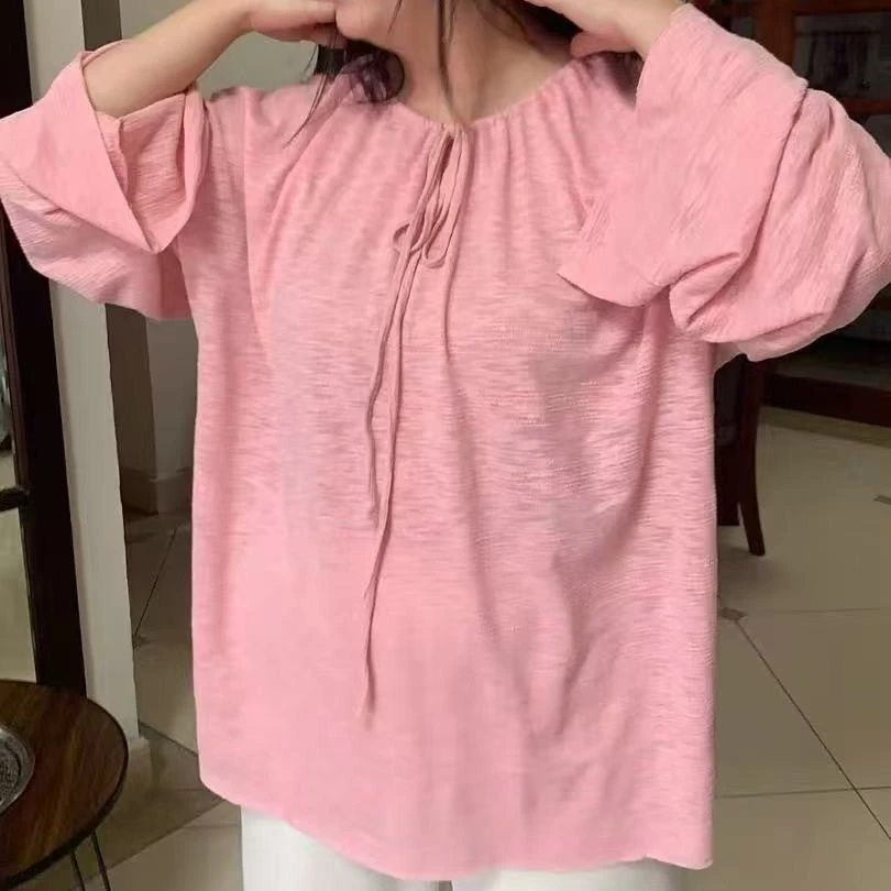 2025春季新品韩版慵懒宽松大码纯色甜美棉T恤小衫女装