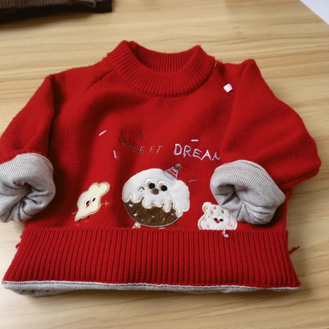 蛋仔红色加德绒童装毛衣加厚