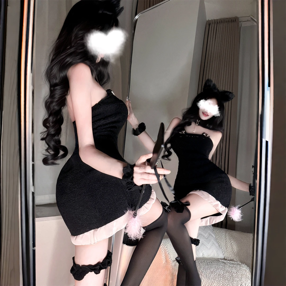 性感纯欲风可爱猫咪包臀裙睡衣服女制服套装