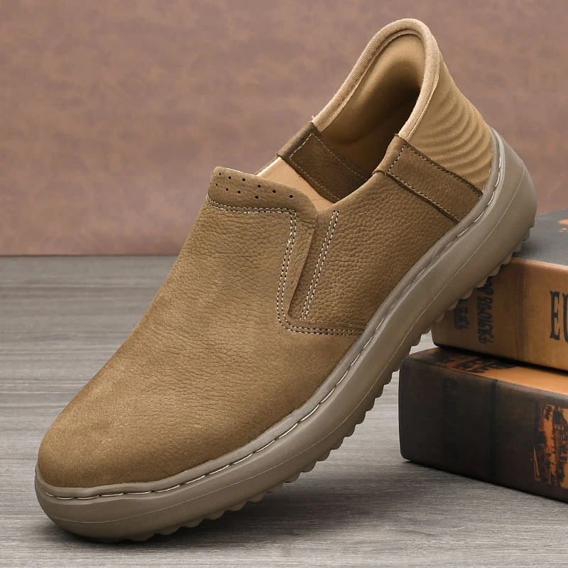 秋款一脚蹬男士皮鞋透气乐福鞋男款皮鞋潮流软皮软底头层牛皮鞋子