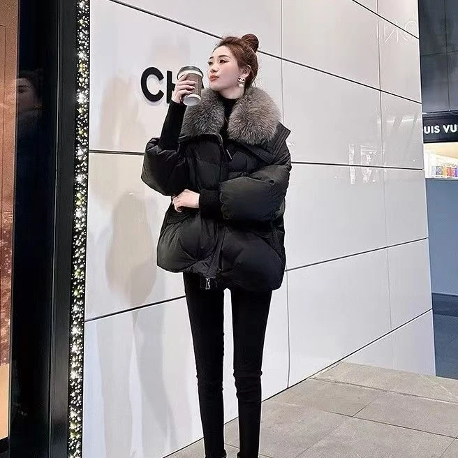 毛领外套女冬短款时尚宽松棉服加厚冬季网红棉衣保暖