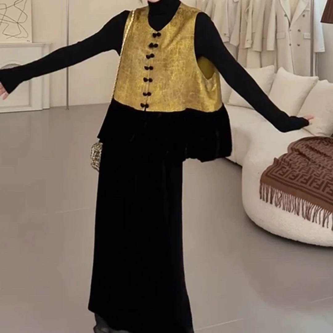 大码新中式国风套装2025秋季新款气质时尚高级感马甲半身裙三件套