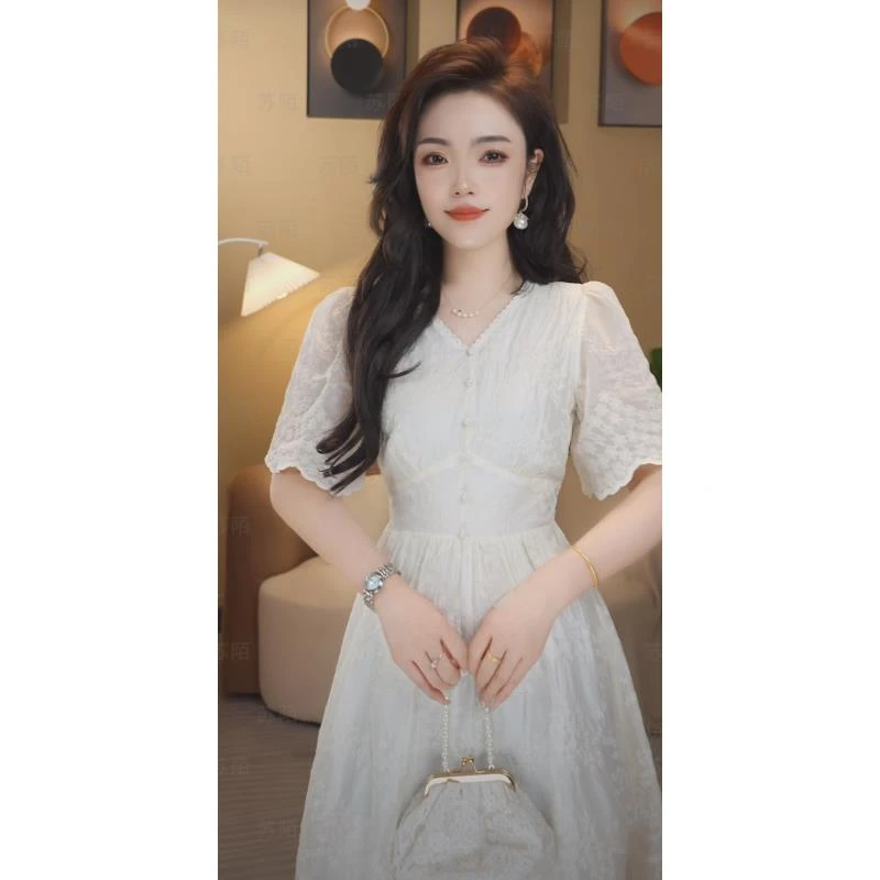 苏陌天丝气质连衣裙女爆款2025新款夏季法式裙子高级感甜美仙女裙