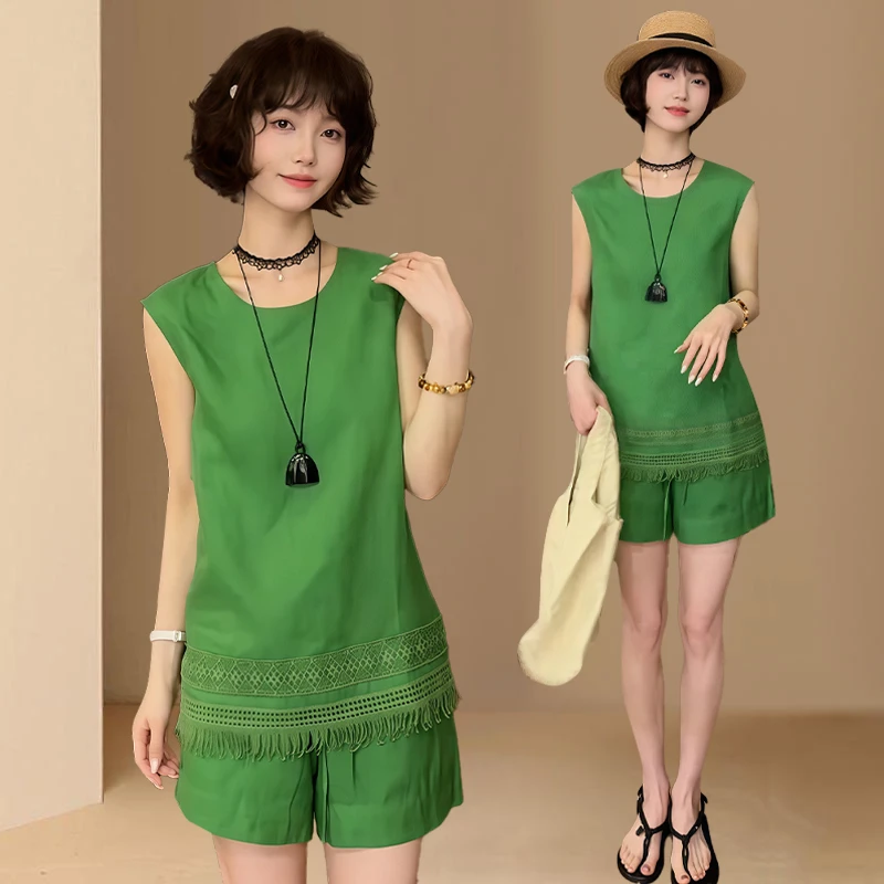 小个子韩版套装女2025年夏季新款设计感别致无袖上衣短裤两件套潮