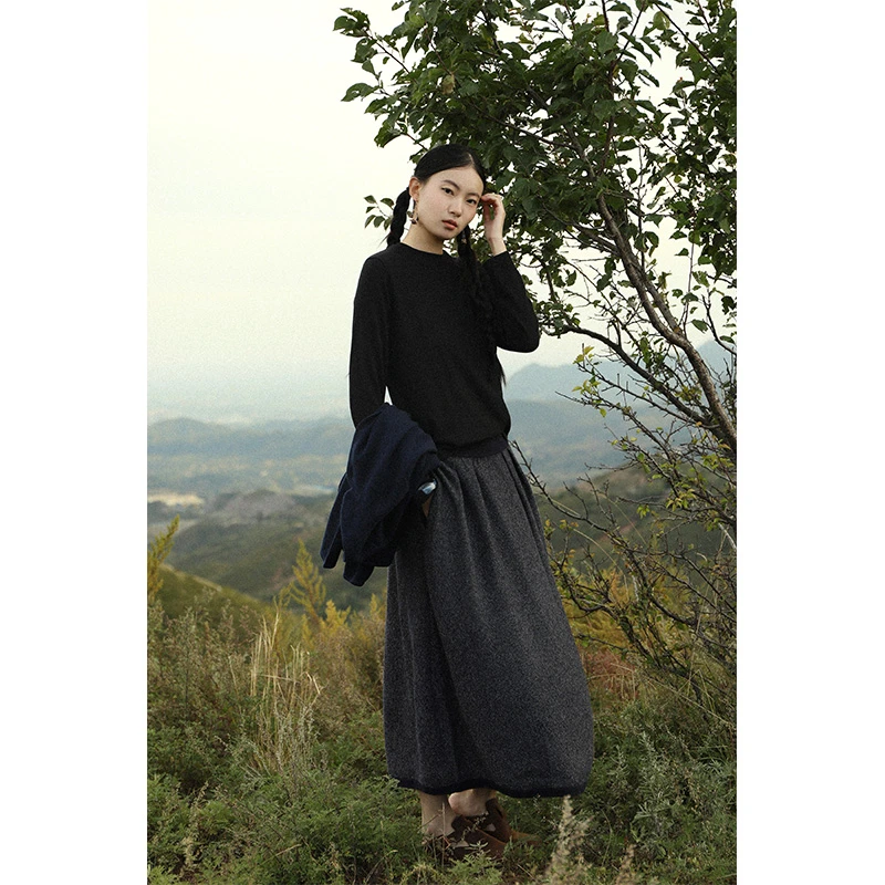 【碎玉针花苞裙】云栖橪纯羊绒半身裙女秋冬季加密显高显瘦裙子