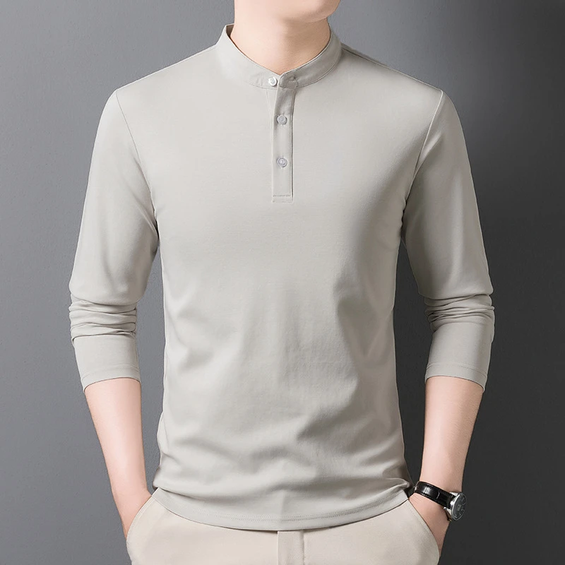 Louis Fordea路易弗狄圆领t恤polo衫男免烫长袖时男士抗皱polo衫