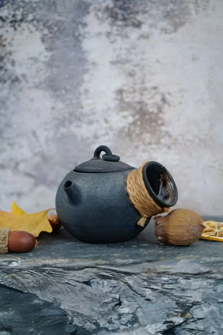 纯手工柴烧小众陶艺小容量侧把壶