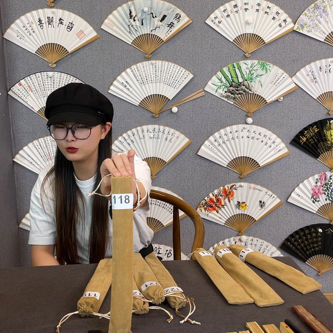 书法95寸玉竹-纯手绘-文玩扇骨（默认粘好）118