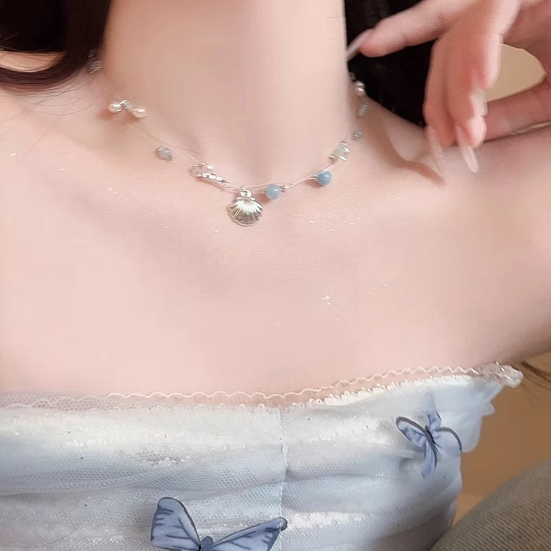 铜树脂项链 海星贝壳珠珠项链锁骨链女choker小清新颈链春夏配饰