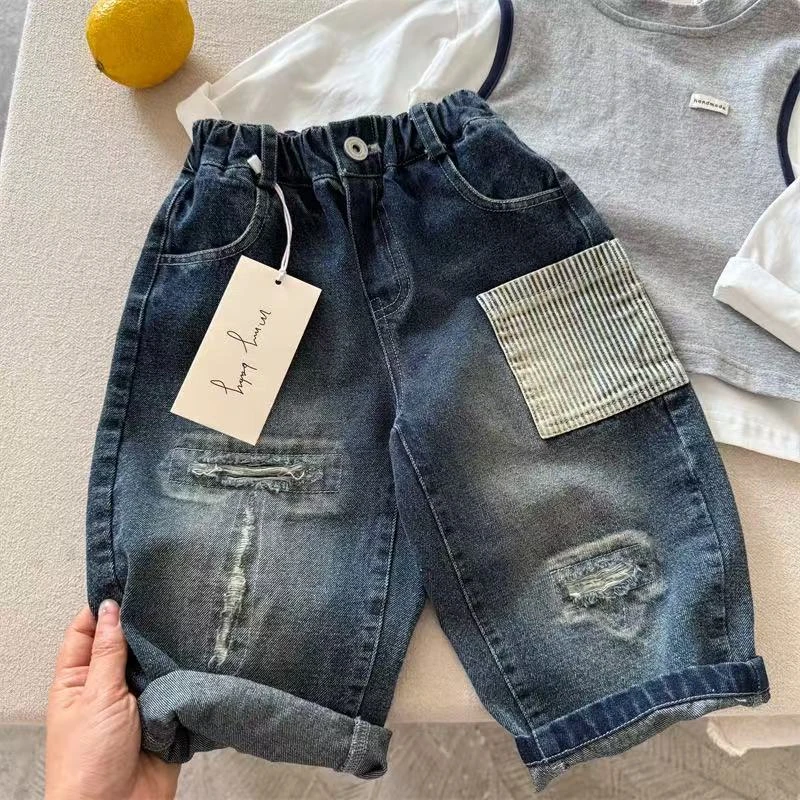 儿童长裤2025秋季新款男女童做旧破洞牛仔裤宝宝个性直筒裤50957