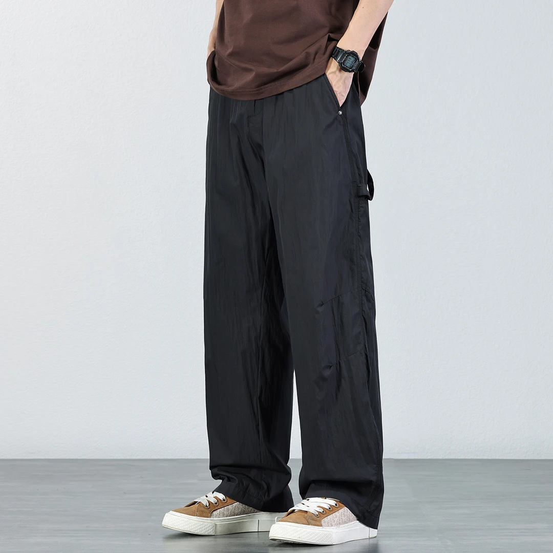 冰丝垂感休闲裤男士2025夏季薄款直筒运动长裤宽松阔腿速干裤子男