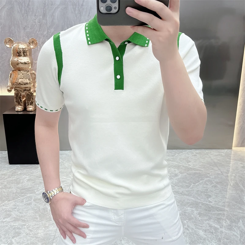 男士翻领polo衫2025夏季新款欧货时尚修身帅气简约百搭短袖针织