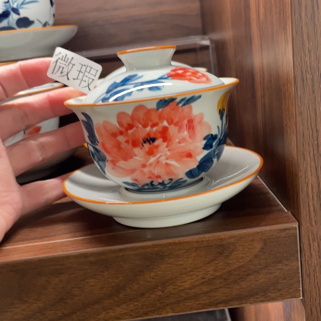 釉下手绘茶具微瑕