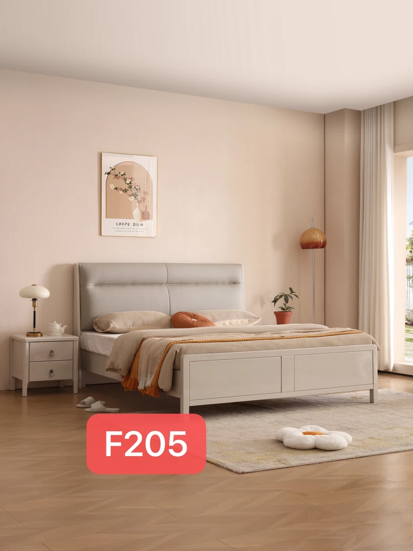 F205#实木床现代简约1.8米气压储物主卧1.5双人床婚床实木软包床