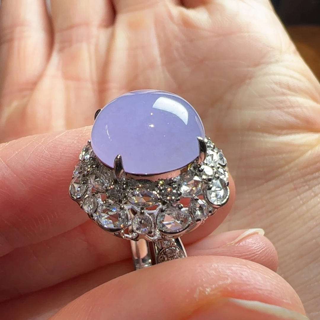 18K金镶嵌戒指翡翠缅料天然翡翠A货