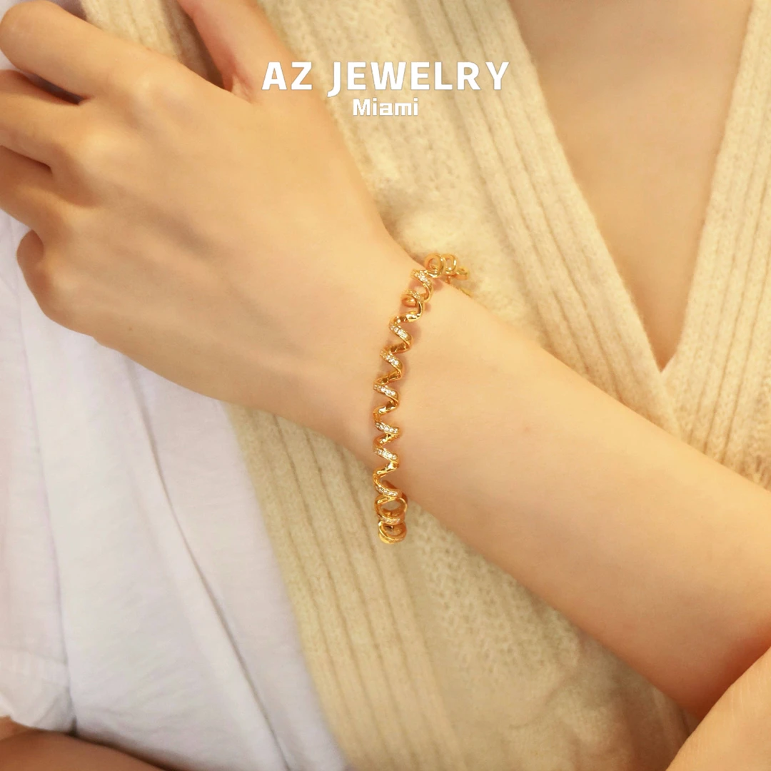 ANNA ZUCKERMAN 925银手链 【黄金海岸】镀k金半镶电话圈手链轻奢