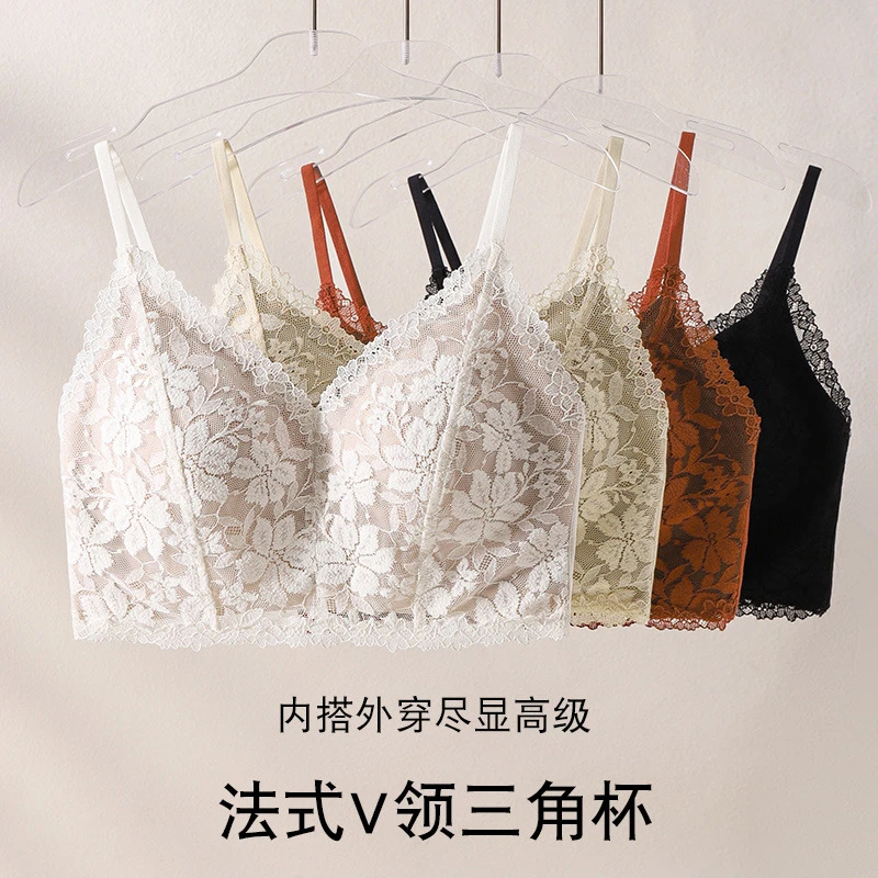 刺绣聚拢防下垂文胸25秋冬新品法式蕾丝内衣女领纯欲吊带背心细肩