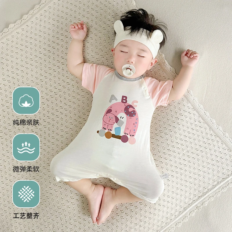 婴儿衣服夏季薄款纯棉卡通短袖连体衣新生儿宝宝夏装哈衣连体爬服
