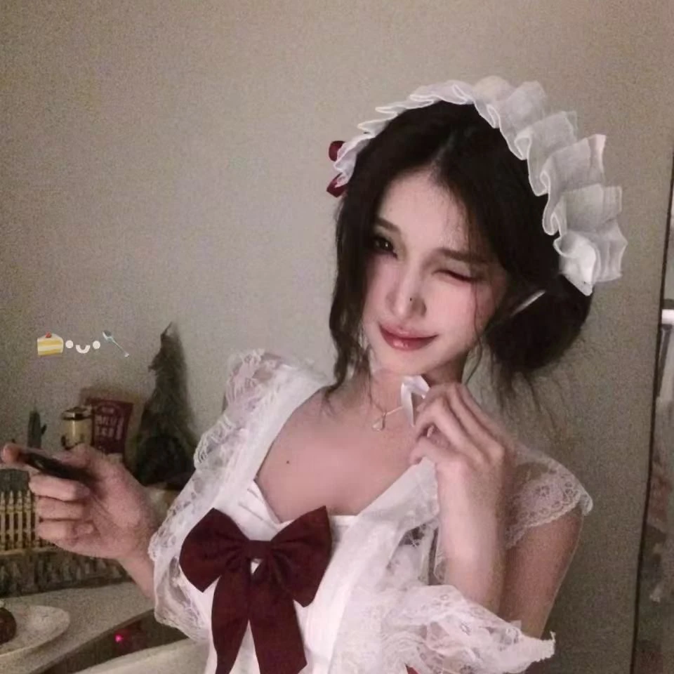 不眠之夜性感纯欲女仆围裙套装甜美公主白色学生夏季蕾丝软妹