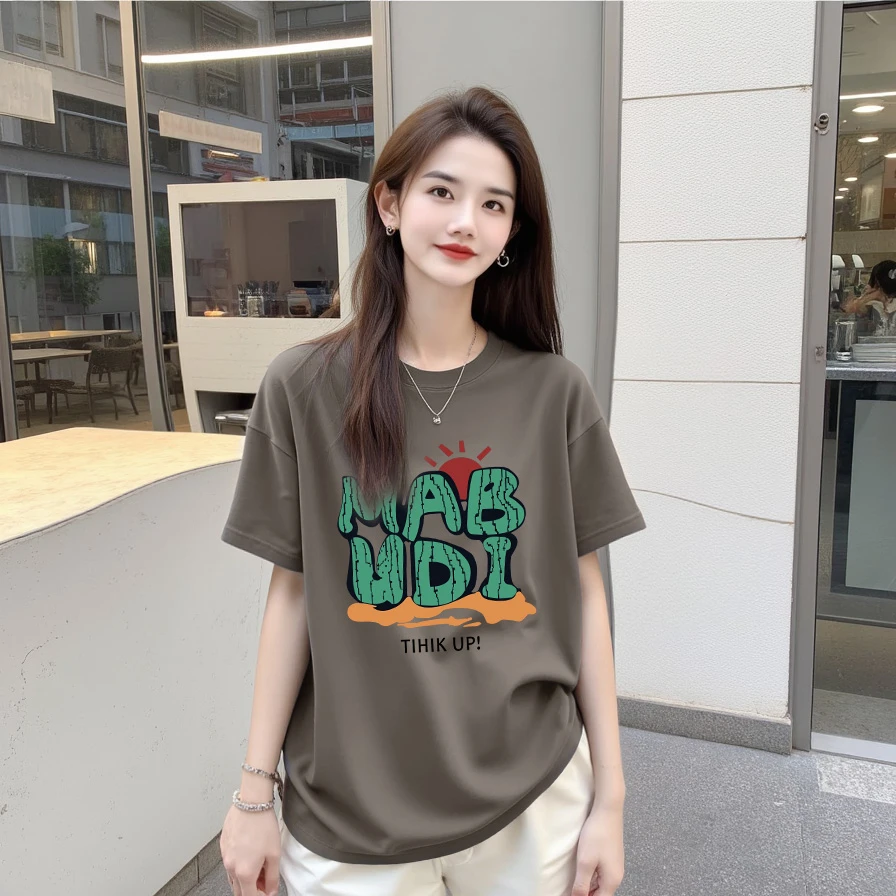 【仙人掌】纯棉宽松显瘦短袖T恤印花圆领时尚休闲百搭上衣潮流