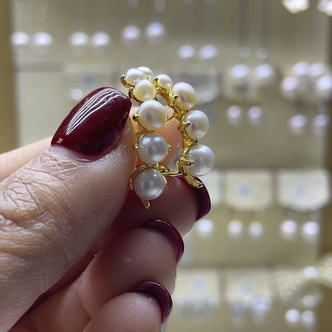 淡水珍珠耳饰银S925镶嵌