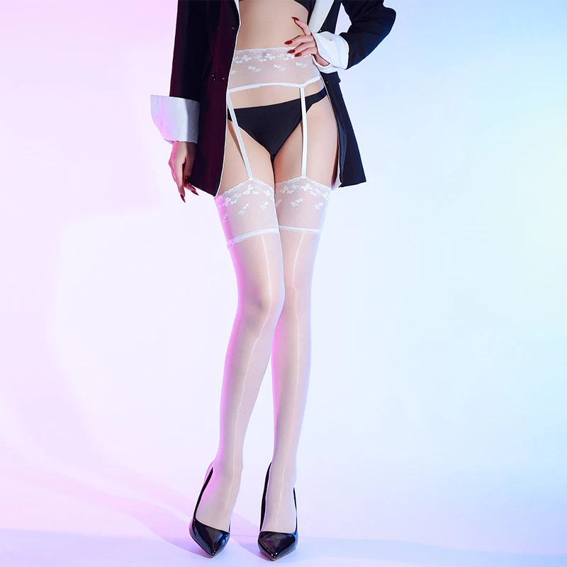 性感油光一体式吊带丝袜超薄极光丝滑小蝴蝶蕾丝花边油亮纯欲黑丝