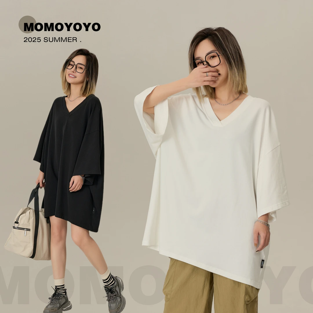 辰辰妈【港姐】夏季休闲落肩袖宽松显瘦遮肉亲子长款上衣7700DM