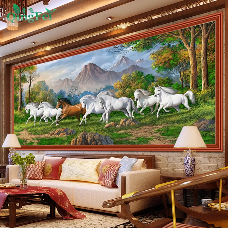 青飞情侣骏马十字绣七马骏图马到成功钻石画客厅满绣自己刺绣E316