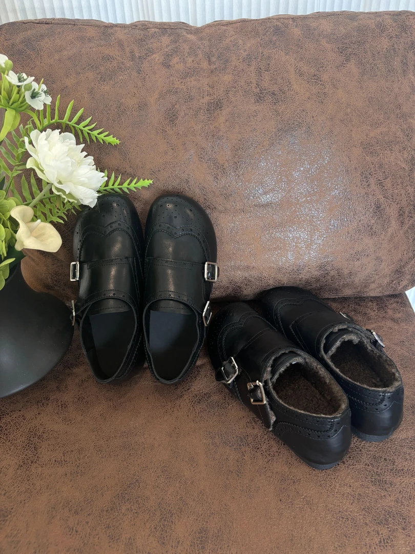 新款森系英伦风小皮鞋女勃肯鞋加绒圆头皮带扣乐福鞋棉鞋