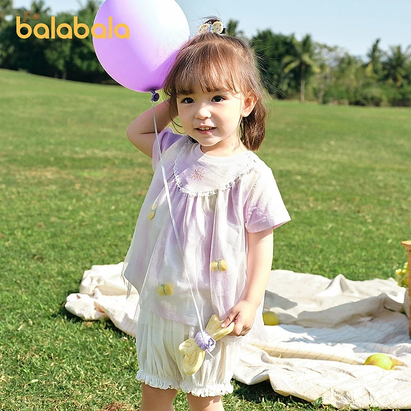 巴拉巴拉宝宝短袖t恤婴儿女童上衣2025新款夏装甜美网纱拼接时髦