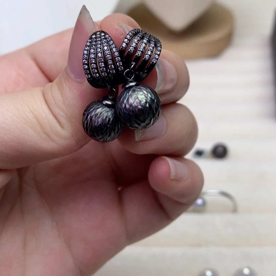 海水珍珠耳饰银S925镶嵌