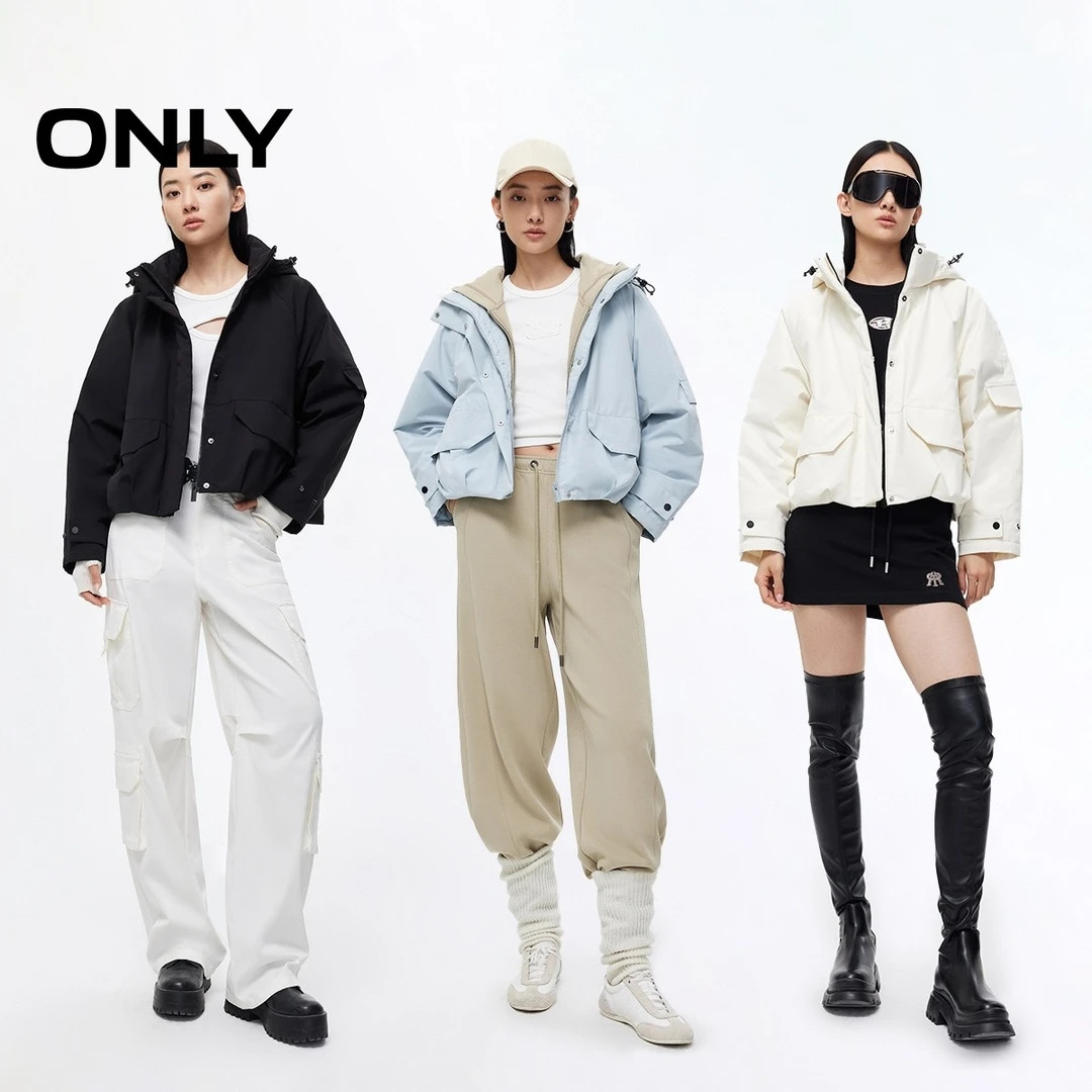 ONLY秋冬轻户外“可拆卸”连帽短款棉服女宽松休闲保暖|125322010