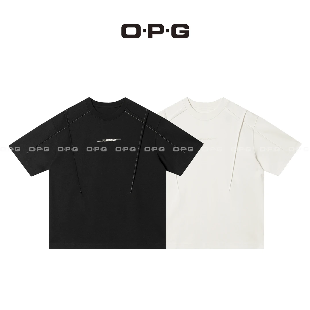 O.P.G【高棉感重磅结构拼接T恤】夏季新款宽松短袖上衣898223