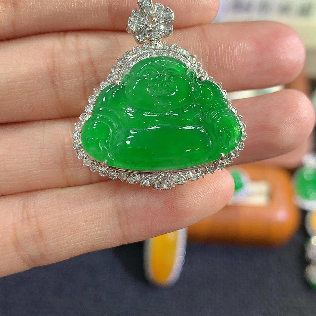 翡翠18K金镶嵌吊坠(不含链)佛公