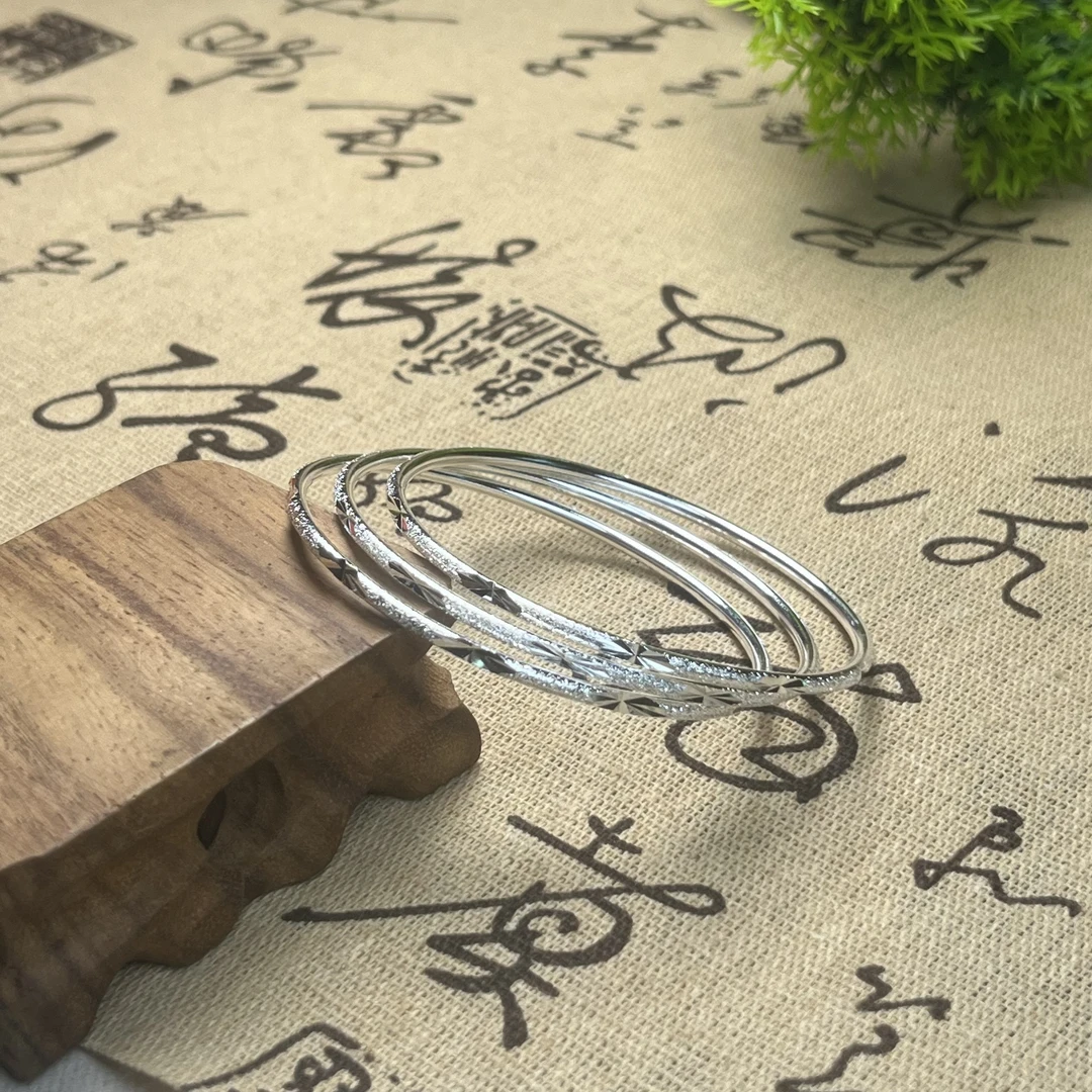 足银手镯 A83足银9999手镯三生三世满天星闭口手镯小众百搭送女友