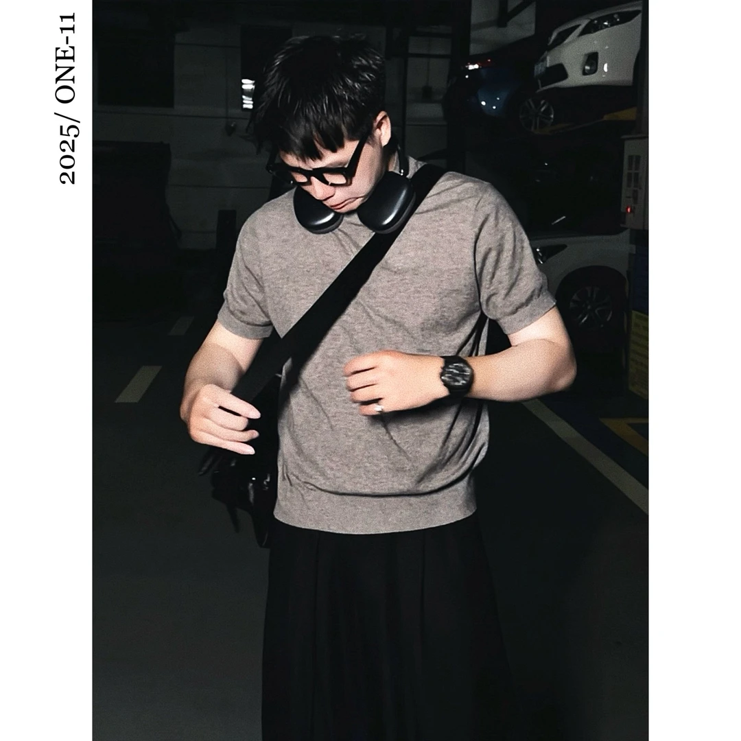 简约百搭修身男士夏季短袖日常T恤美式舒适休闲纯色半袖针织男装