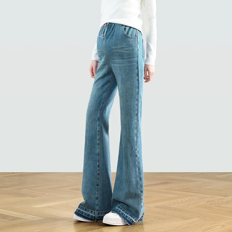 孕妇喇叭裤春秋微喇牛仔裤外穿大码加长版高个子秋季女无托腹长裤