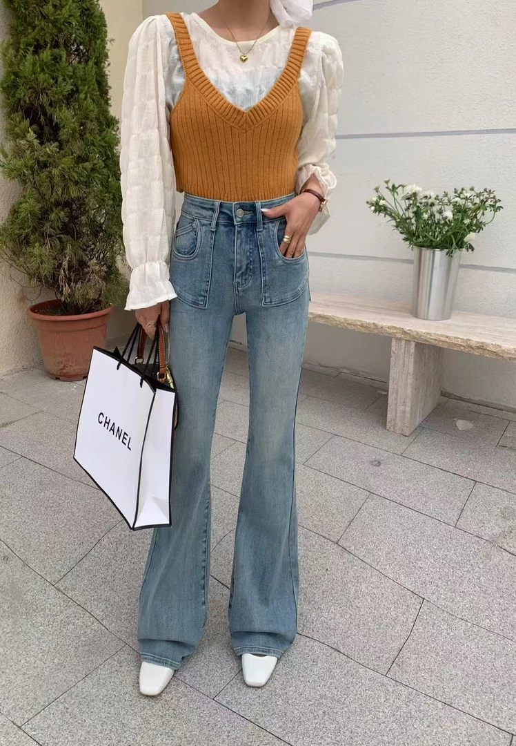 有货DVDS#8602春夏福利高弹设计款喇叭牛仔裤，裤长：105cm