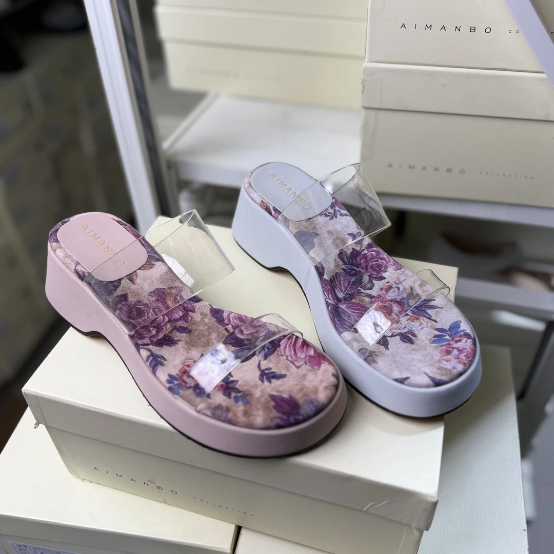 【漫步佳人】54351夏季凉拖透明半拖厚底